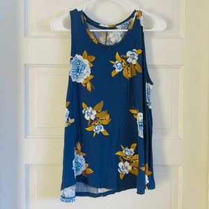 SOFT Rayon Spandex Dark navy blue light blue white flowers avocado green leaves